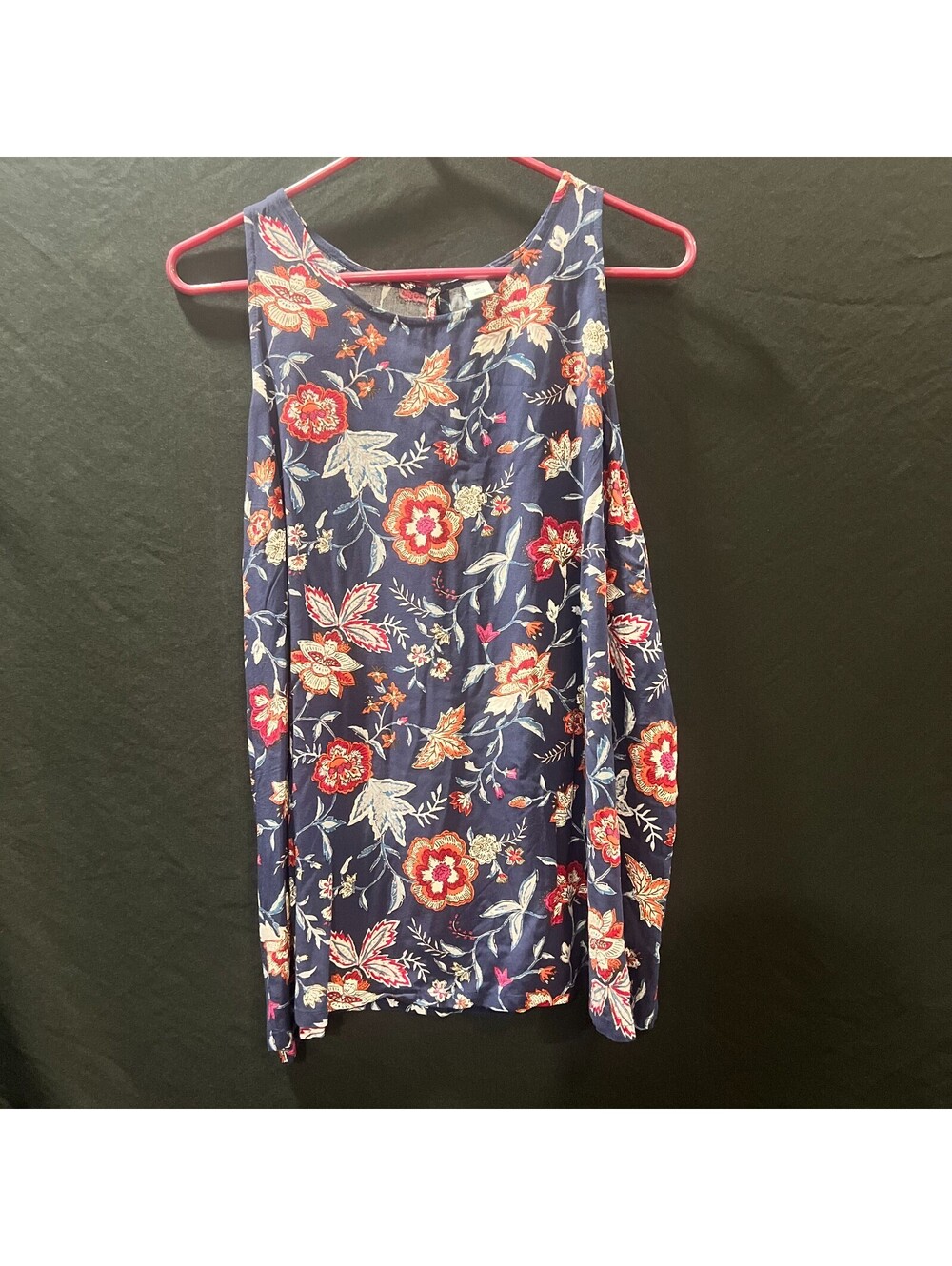 Old Navy Women XL Navy Floral Sleeveless Keyhole Back Tunic Blouse